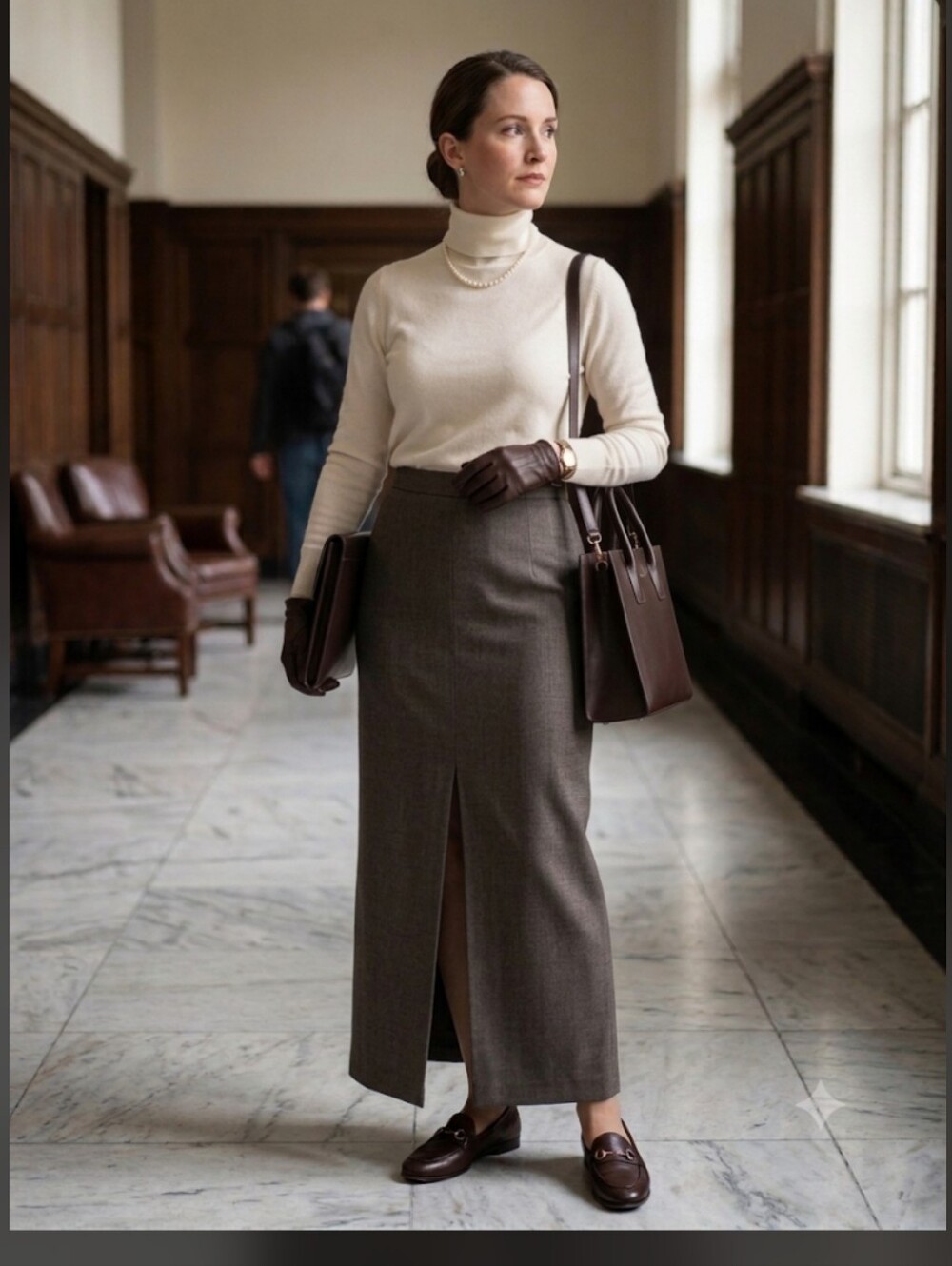 Vintage Talbots Herringbone Wool Maxi Skirt 6 Brown Old Money Preppy #8100 - Picture 2 of 7